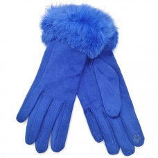 Дамски ръкавици в кралско синьо с пух от естествен косъм