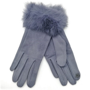 Луксозни дамски ръкавици в сиво с естествен косъм
