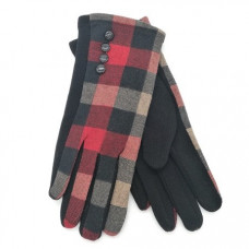 Зимни дамски ръкавици каре в червено и черно