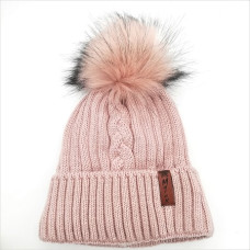 Плетена дамска зимна шапка в розово с помпон MAREX
