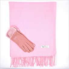 Дамски комплект кашмирен шал и ръкавици в розово