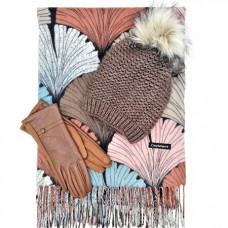 Елегантен дамски зимен комплект в кафяво шал, шапка и ръкавици 