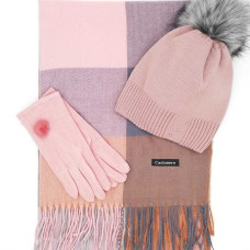 Стилен дамски комплект в розово шапка, шал и ръкавици