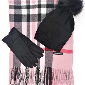 Моден дамски комплект за зимата шапка, шал и ръкавици BURBERRY