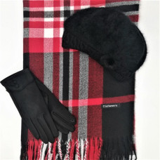 Дамски комплект шал, шапка и ръкавици в червено и черно Burberry