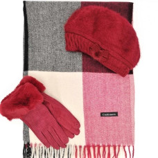 Дамски шал, шапка и ръкавици в цвят бордо зимен комплект