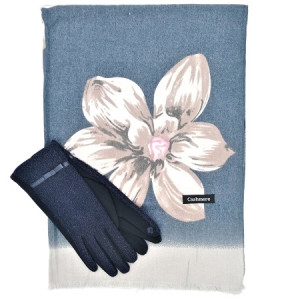 Дамски зимен комплект шал и ръкавици в синьо