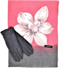 Елегантен дамски комплект  шал с цвете и топли ръкавици в сиво