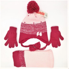 Детски комплект шапка шал и ръкавици Kitti за момиче в розово