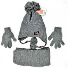 Детски комплект шал шапка и ръкавици Kitti в сиво