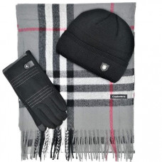 Луксозен мъжки комплект Burberry шал, шапка и ръкавици