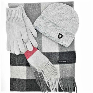 Зимен мъжки комплект в сиво Burberry шал, шапка и ръкавици