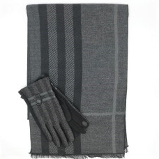 Елегантен мъжки комплект-шал и ръкавици в черно и сиво