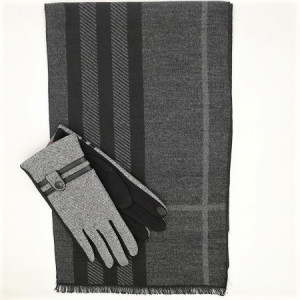 Мъжки зимен комплект шал и луксозни ръкавици в сиво и черно