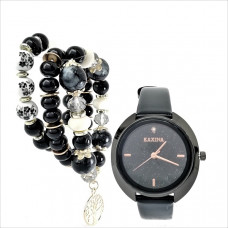 Черен дамски часовник с гривни комплект