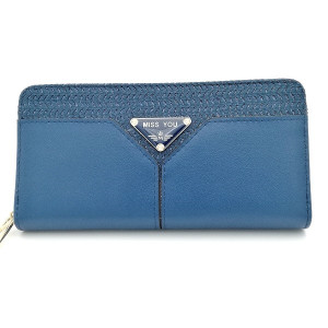 Дамски портфейл с цип в син цвят