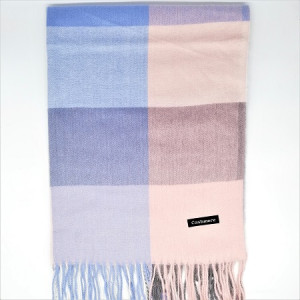 Дамски кашмирен шал в розово и синьо с ресни