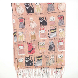 Дамски шал с котки цвят праскова