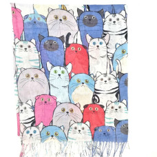 Дамски шал от памук с котки цветен