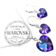 Бижута с кристали SWAROVSKI HEART HELIOTROPE сърца в лилаво 6228/14/10+