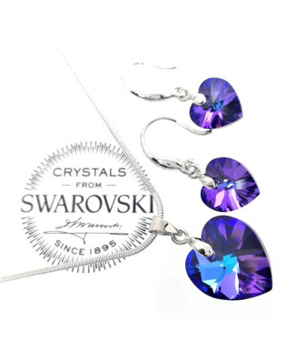 Бижута с кристали SWAROVSKI HEART HELIOTROPE сърца в лилаво 6228/14/10+