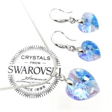 Бижута SWAROVSKI HEART колие и обеци Aquamarine AB