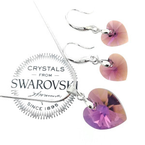 Сърца Swarowski кристали-комплект от обеци и колие-Amethyst