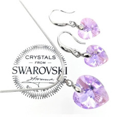 Колие и обеци в лилаво- комплект сърца с кристали Swarovski