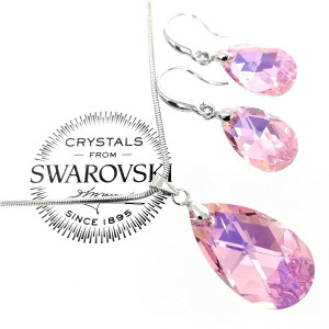 Комплект SWAROVSKI Crystal обеци и колие Drop 6106/22/16+Light Rose AB