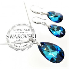 Бижута с кристали SWAROVSKI колие и обеци Drop Bermuda Blue