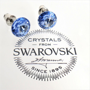 Обеци на винт с кристали SWAROVSKI RIVOLI 9 мм Aquamarine-светло син