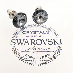 Обеци на винт с кристали SWAROVSKI RIVOLI 9 мм Silver Night