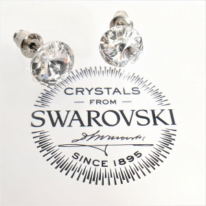 Обеци на винт с кристали SWAROVSKI RIVOLI CRYSTAL 9 ММ-бял
