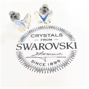 Обеци с кристали Swarovski Butterfly 8 мм AB-бял