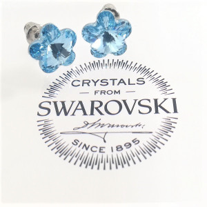 Обеци цвете Swarovski антиалергичен метал-aquamarine-сини