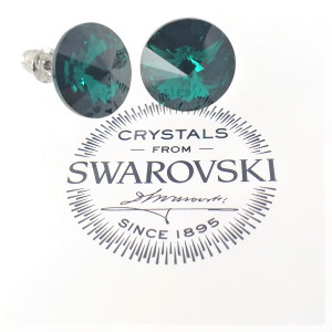 Обеци на винт с кристали SWAROVSKI RIVOLI Emerald 12мм