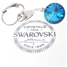 Сини обеци кръгли кристали Swarovski висящи-Bermuda Blue