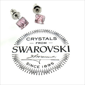 Малки обеци кристали Сваровски кубче LIGHT ROSE розови