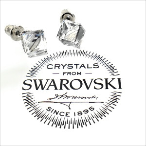 Обеци на винт кубчета с кристали Сваровски-Бели
