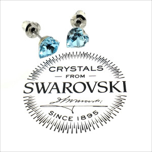 Обеци SWAROVSKI Love Story 6 мм на винт AQUAMARINE-сини