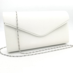 Официална дамска чанта тип клъч в бяло кожена