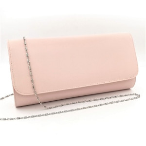 Официална дамска чанта клъч кожена цвят пудра розова